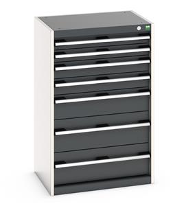Cabinet consists of 2 x 75mm. 2 x 100mm, 1 x 150mm and 2 x 200mm high drawers 100% extension drawer with internal dimensions of 525mm wide x 400mm deep. The... Bott Drawer Cabinets 525 Depth with 650mm wide full extension drawers